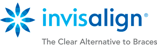 Invisalign logo with tagline "The Clear Alternative to Braces" for orthodontic treatment.