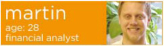 Martin Tingey, financial analyst, professional headshot with orange background banner